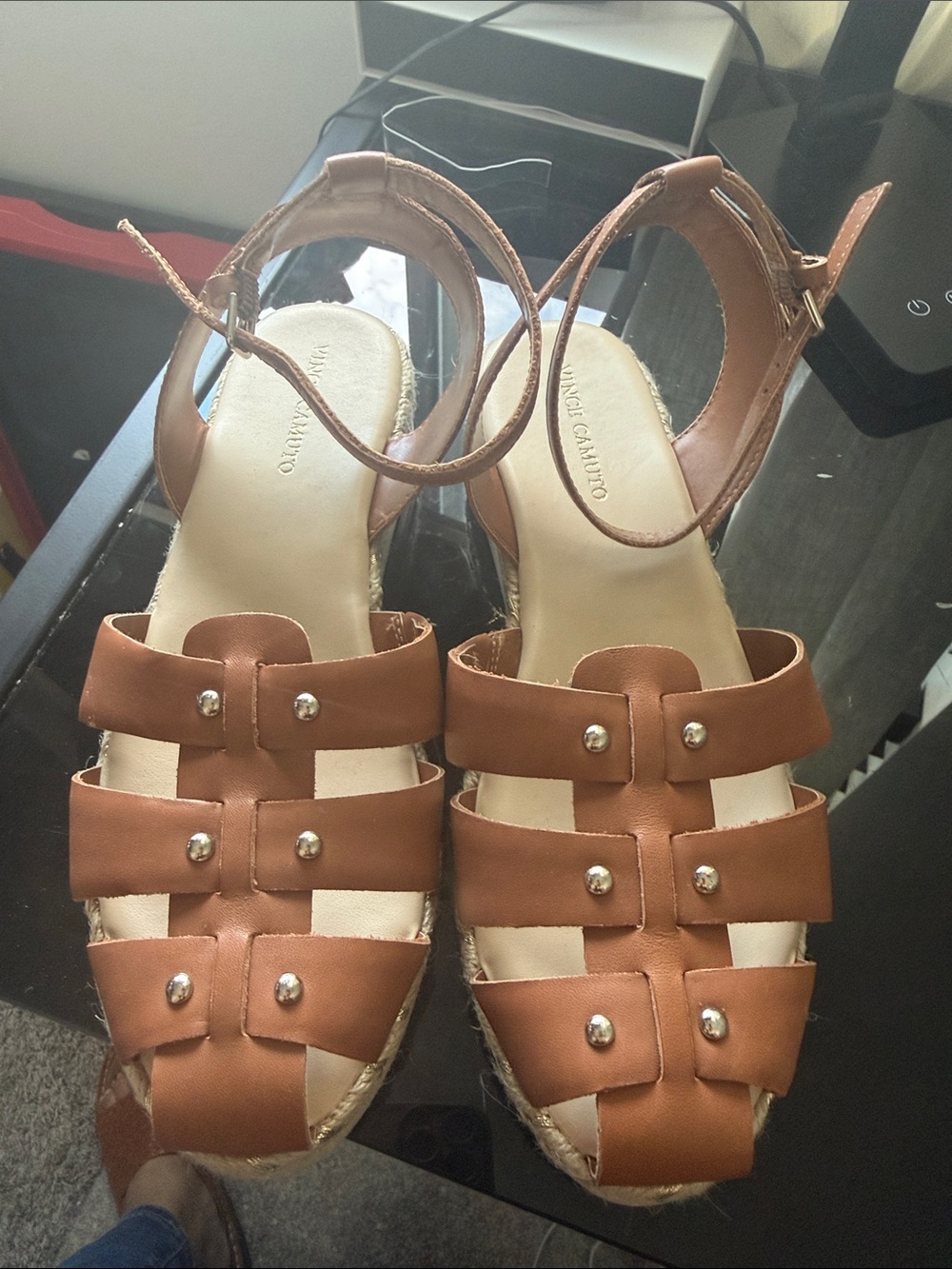 Vince Camuto Brown Ankle-Strap Espadrille Sandals